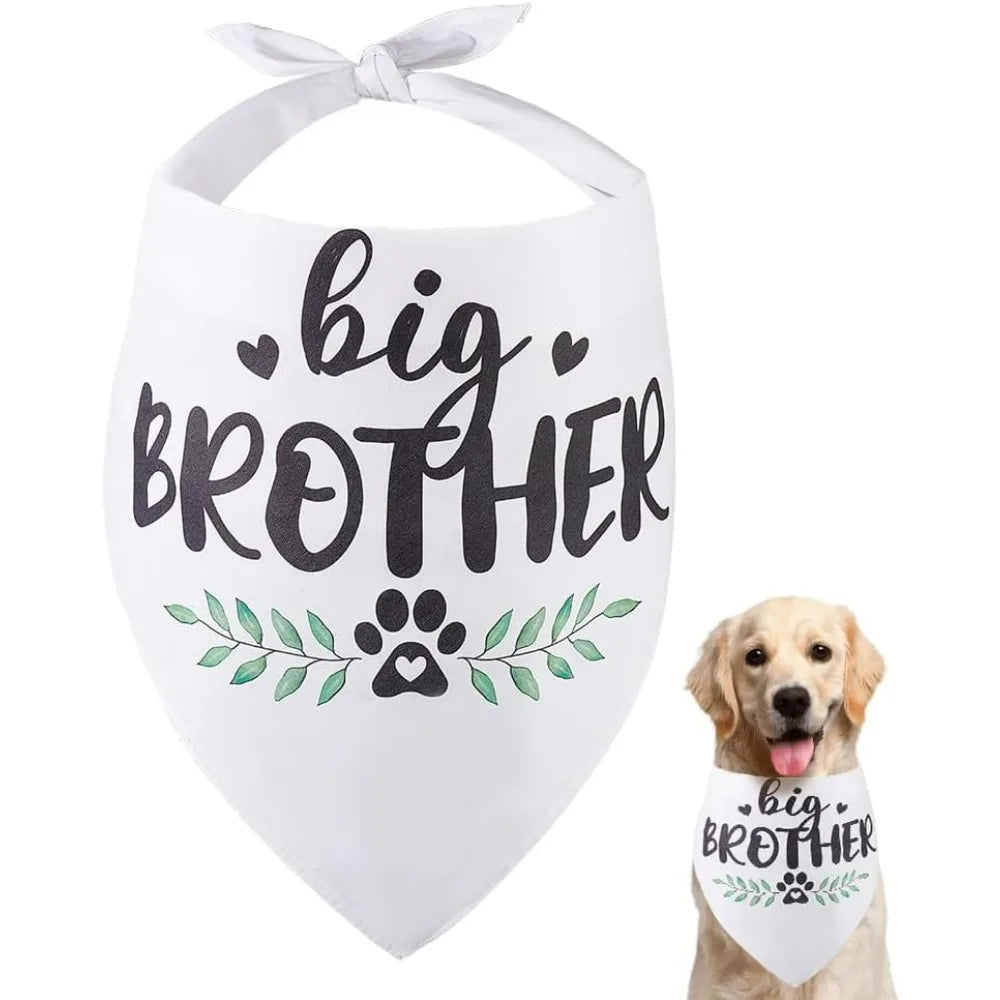 1 Pc Pet Dog Bandana White Cotton Paw Prints Triangle Pet's Bandana Big Brother Words Plant Washable Puppy Cat making kit