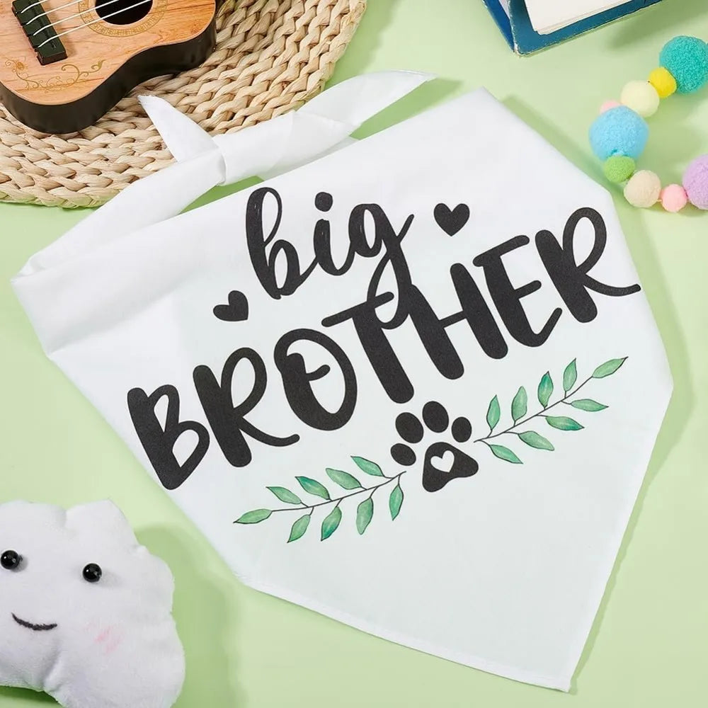 1 Pc Pet Dog Bandana White Cotton Paw Prints Triangle Pet's Bandana Big Brother Words Plant Washable Puppy Cat making kit